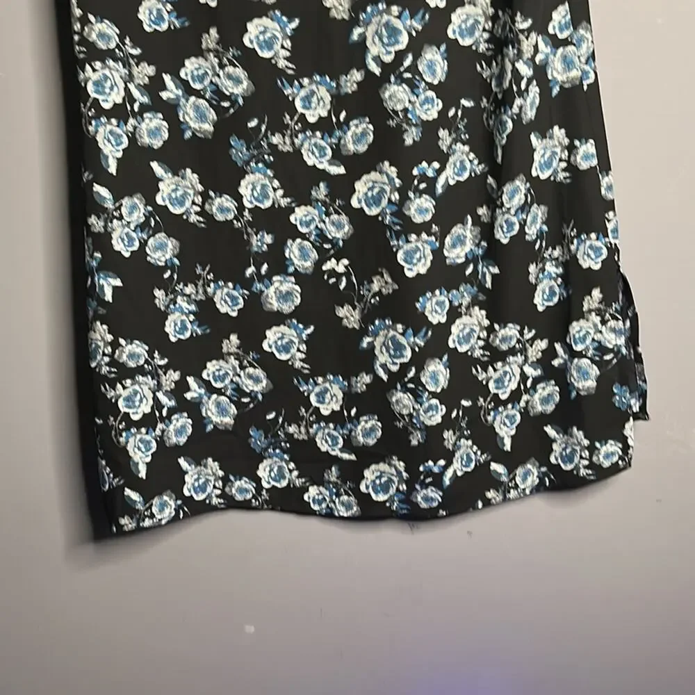 DR2 Black and Blue Floral Short Sleeve Blouse Size XS - Picture 7 of 9